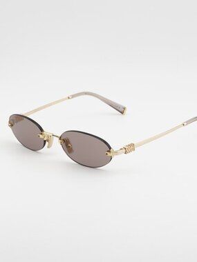 Miu Miu MUA54S 5AK20I Sunglasses Gold Oval Rimless Frame, Brown Lenses